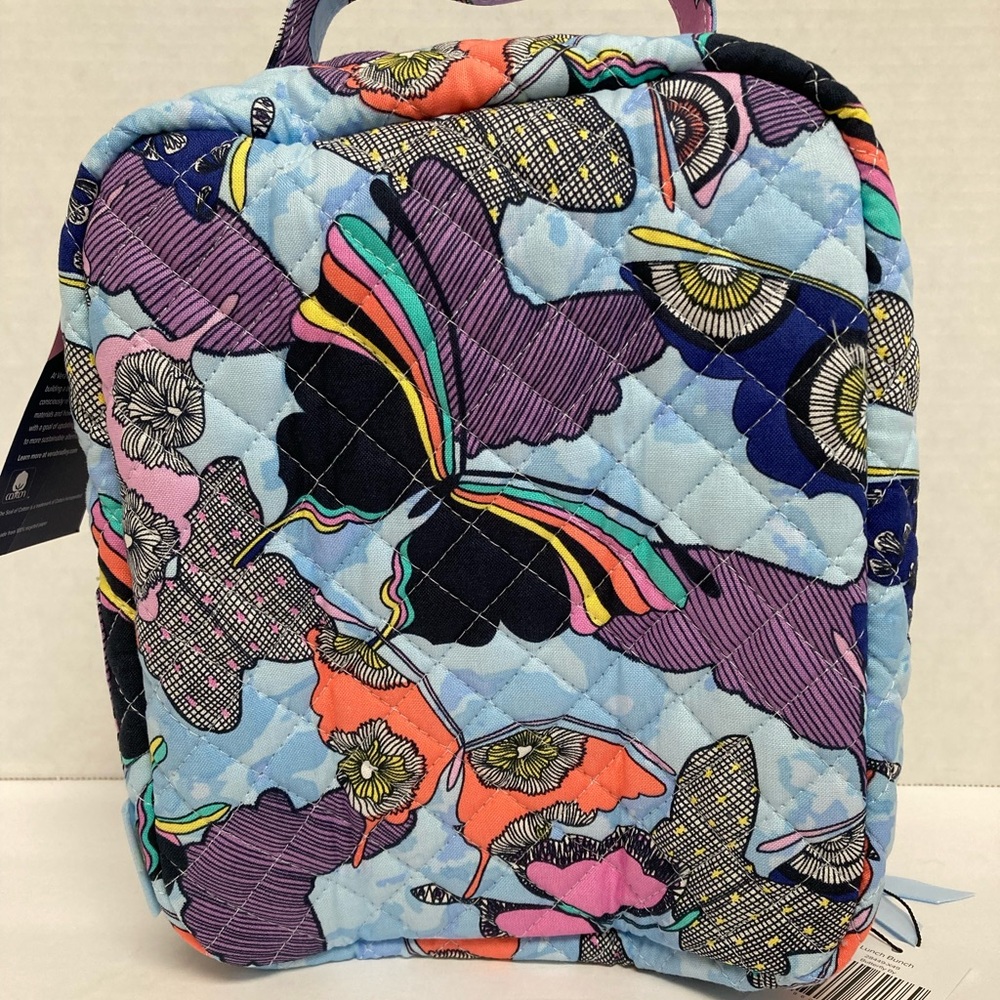Vera Bradley Insulated Lunch Bunch Bag "Butterfly By" Blue Quilted Zip - Picture 3 of 6